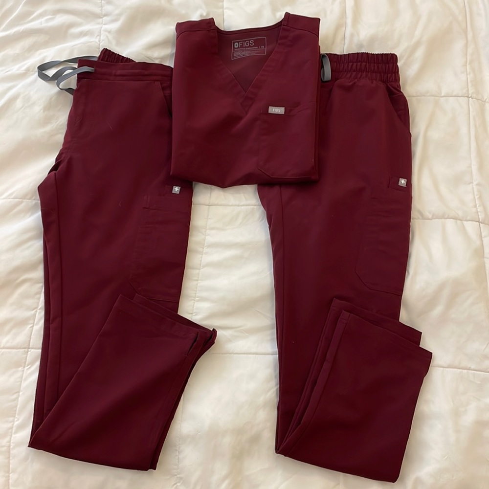 FIGS Catarina One-Pocket Scrub Top & Yola Skinny Scrub Pants x2 Set, Womens XS